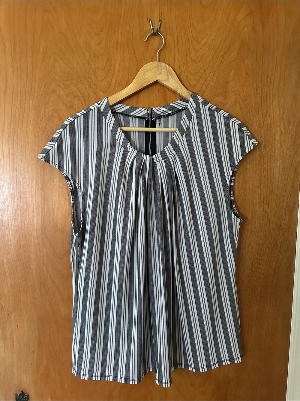 Striped Cap-Sleeve Women's Top in Black, Gray, and White